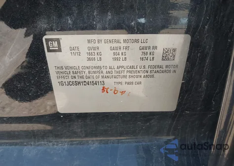 2013 Chevrolet Sonic Lt Auto from USA, damaged, VIN 1G1JC6SH1D4154113